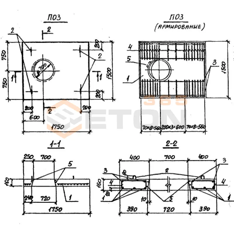 Плиты перекрытия лотков ПО серия 3.006.1-2/87 ПО 3