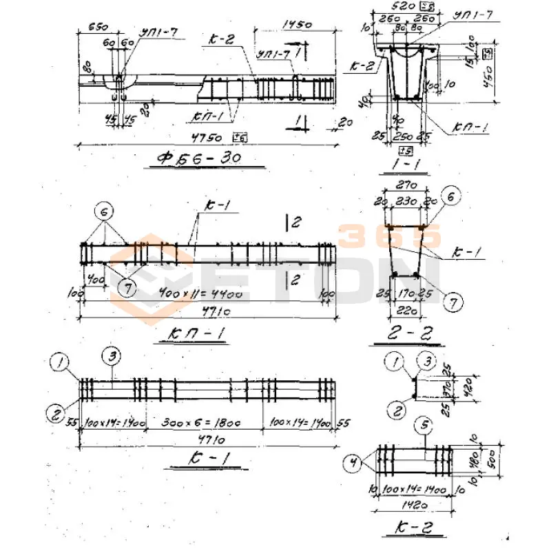 Балки фундаментные Серия 1.415-1 ФБ 6-37