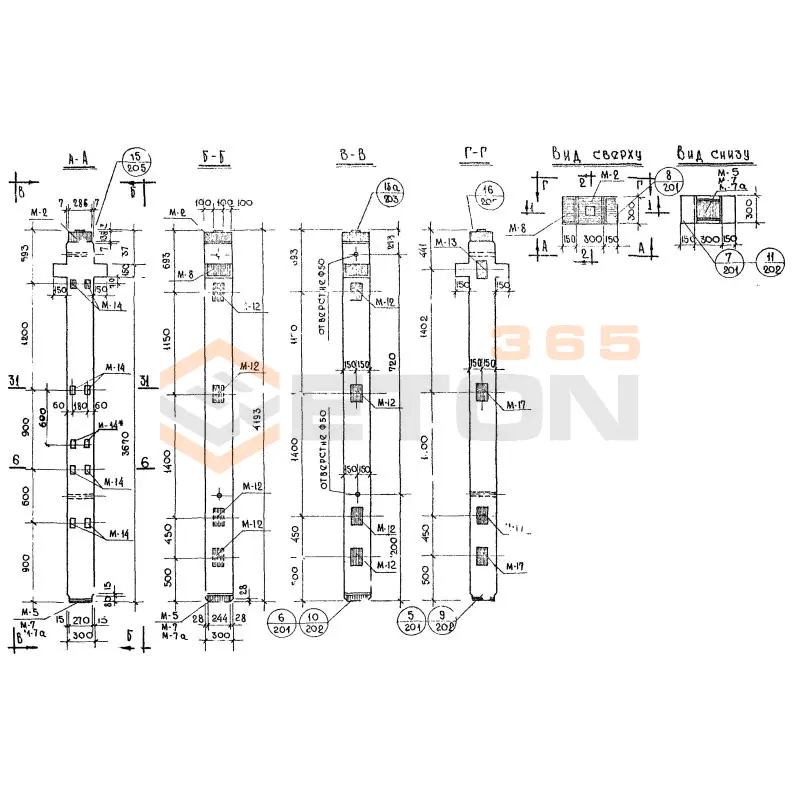 Колонны сечением 300х300 Серия ИИ 04-2 К2Л 16-42-3 а