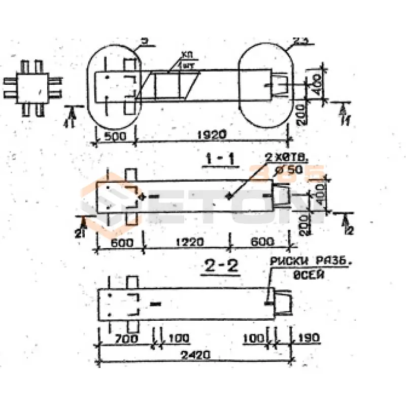 Колонны сечением 400х400 мм для зданий с высотами этажей 3,3 м Серия 1.020.1-2с/89 2КВ 33-24-3