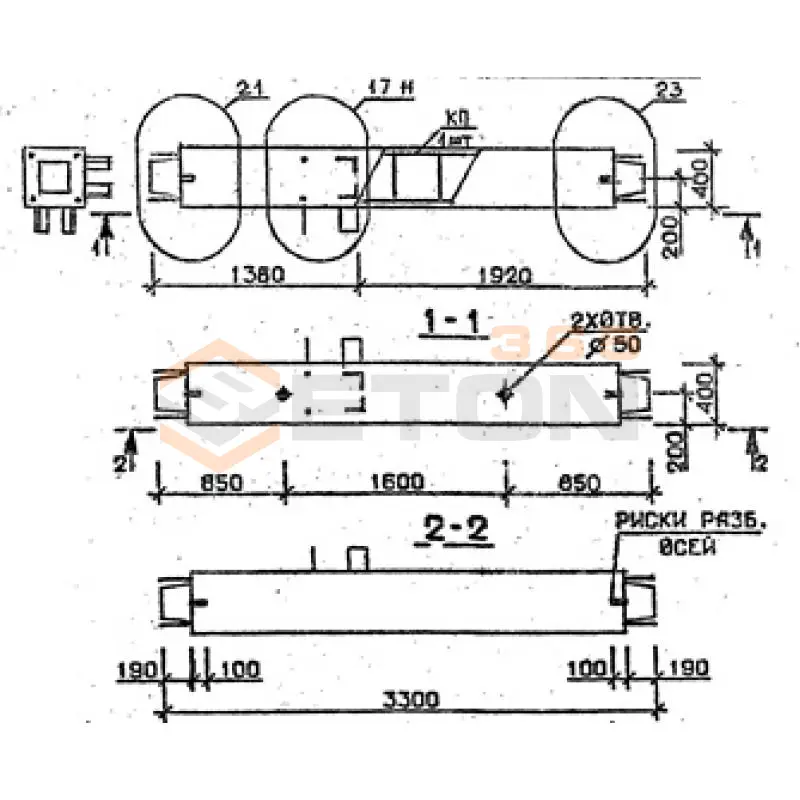 Колонны сечением 400х400 мм для зданий с высотами этажей 3,3 м Серия 1.020.1-2с/89 5КС 33-33-6 сн