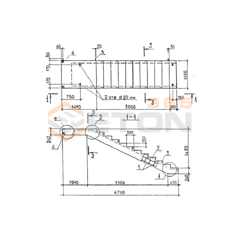 Лестничные марши ребристые с полуплощадками ЛМП серия 1.050.1-2 ЛМП 60-11-17-5-3