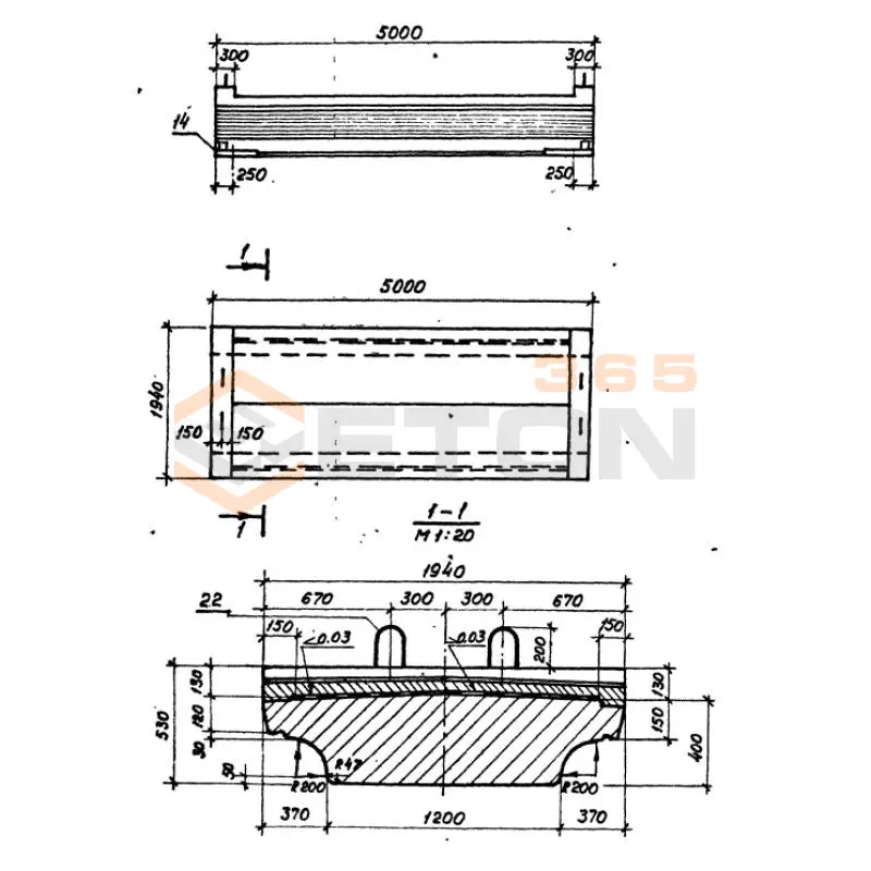 Балки внутренние пролетного строения с пониженной строительной высотой (плитные) Серия 3.501.1-146 БПД 50 м1 АIII