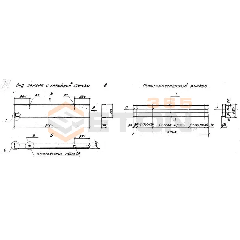 Панели стеновые толщиной 400 мм Серия 1.030.1-1/88 ПС 60-9-4,0-6 л
