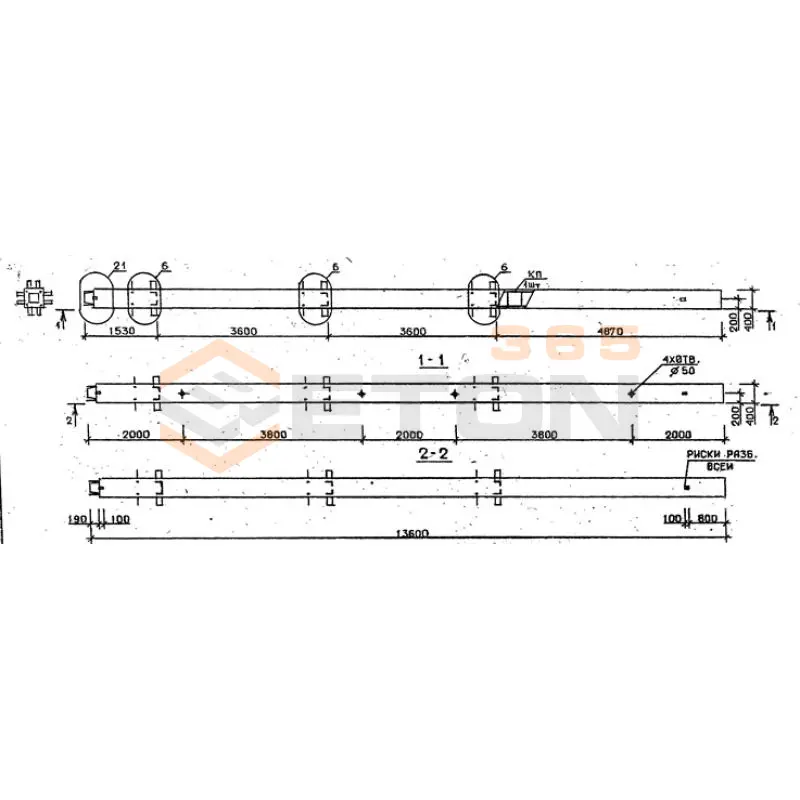 Колонны сечением 400х400 мм для зданий с высотами этажей 3,6 м Серия 1.020.1-2с/89 2КН 36-136-2 с