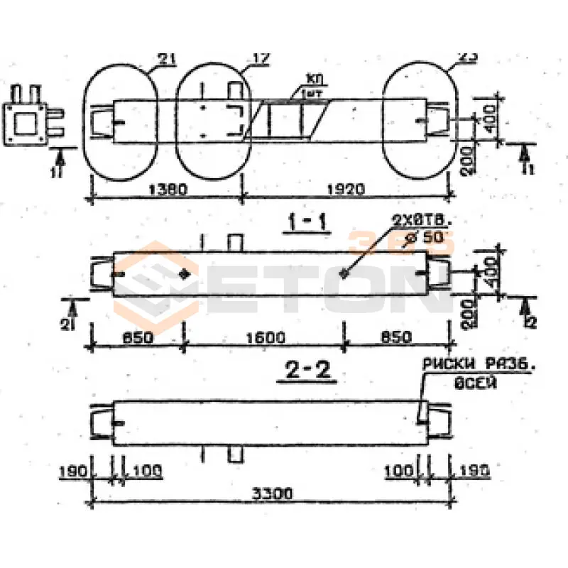 Колонны сечением 400х400 мм для зданий с высотами этажей 3,3 м Серия 1.020.1-2с/89 5КС 33-33-7 с
