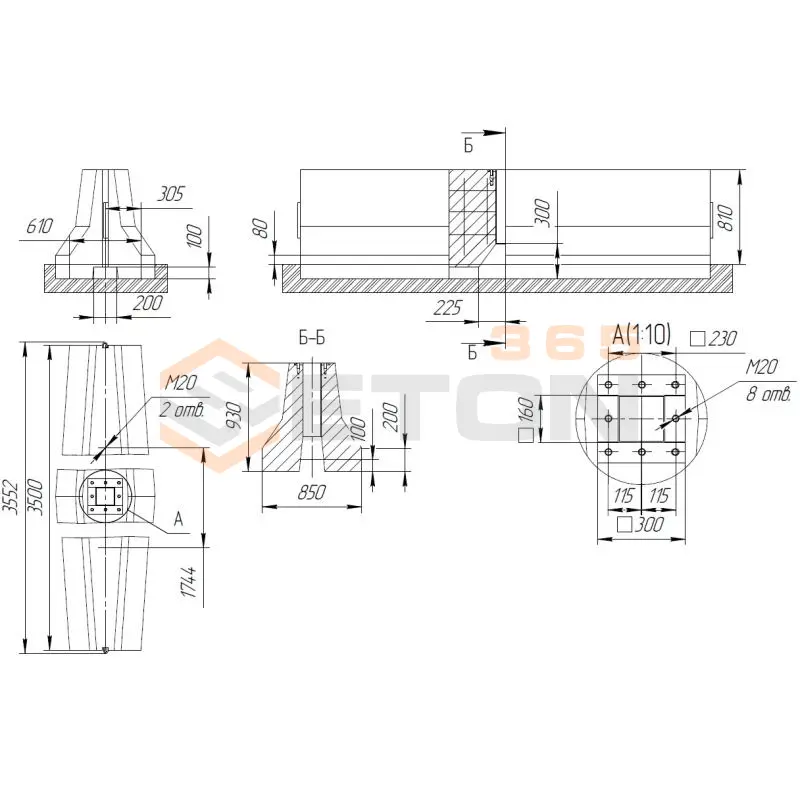 Блоки парапетного двухстороннего ограждения ТУ 5899-002-61548960-2010 12ДД-ТУ 5899-002-2010/400-0,93(0,81) сос