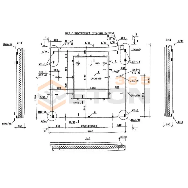 Панели стеновые наружные Альбом ИЖ 1.1-1 Н 12-1 л (Альбом ИЖ 1.1-1)
