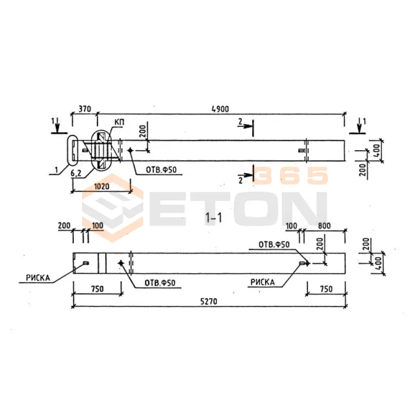 Колонны для зданий с высотой этажа 4,2 м серия 1.020-1/87 ( 1.020.1-7, 1.020-1/83, ИИ 04-1, 1.020.1-3пв ) 1КБ 42-22