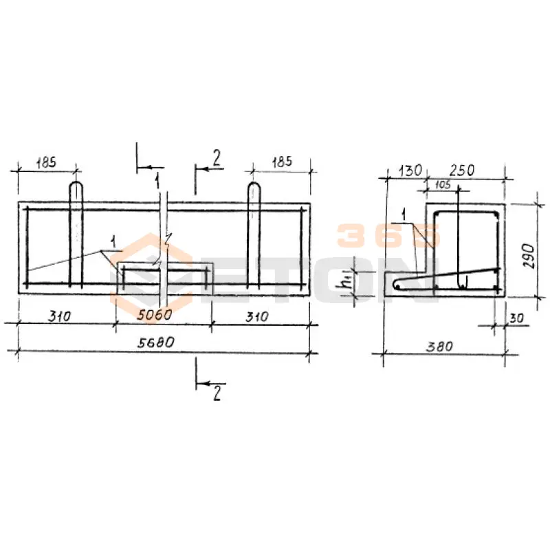 Перемычки фасадные ПФ серия 1.038.1-1 ( 1.138-10, ИИ 03-02, ГОСТ 948-84, 1.139-1 ) 8ПФ 57-7