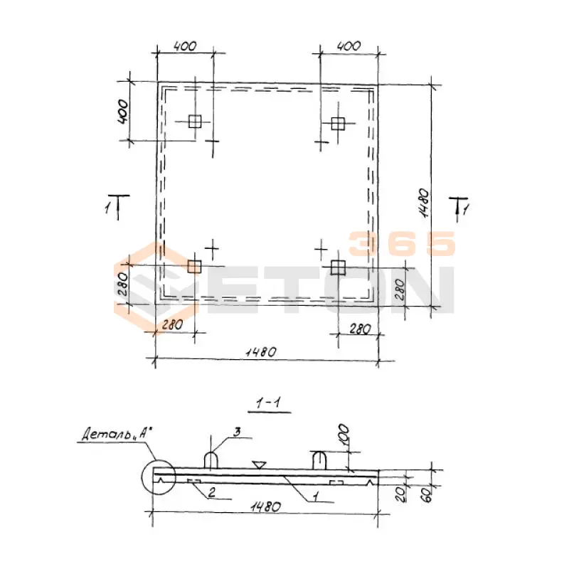 Плиты вентиляционных шахт Серия 1.100.1-7 ПВ 15-15-6