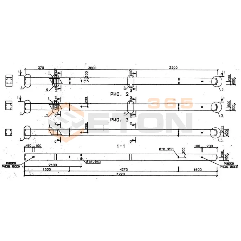 Колонны для зданий с высотой этажа 3,6 м серия 1.020-1/87 ( 1.020.1-7, 1.020-1/83, ИИ 04-1, 1.020.1-3пв ) 2КБО 4-36-1-1 пв