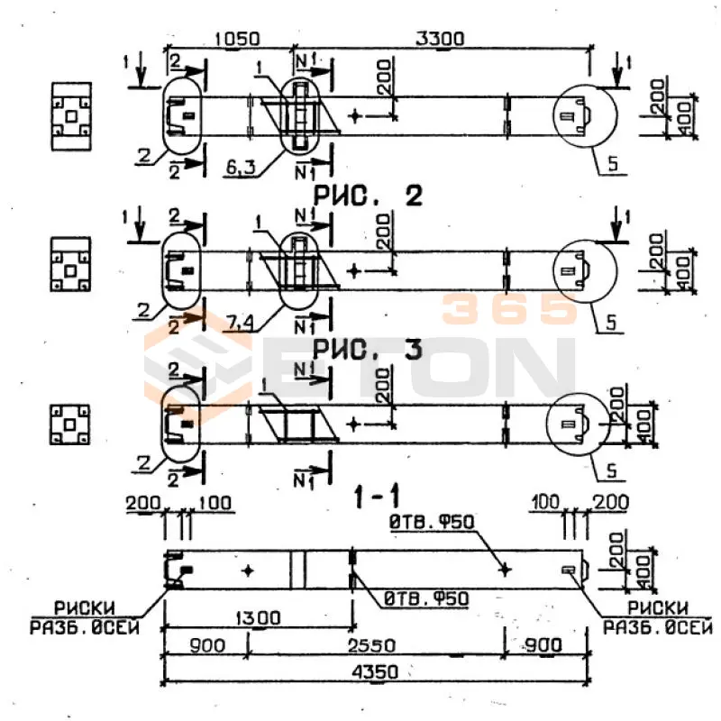 Колонны для зданий с высотой этажа 3,6 м серия 1.020-1/87 ( 1.020.1-7, 1.020-1/83, ИИ 04-1, 1.020.1-3пв ) 1КНД 4-36-2-2 пв