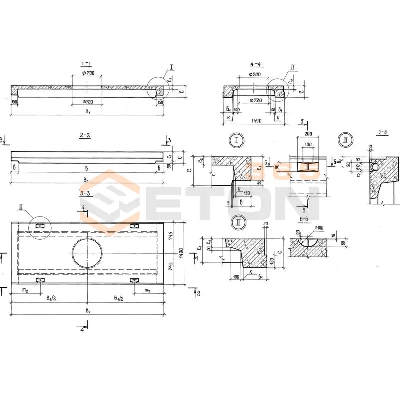 Плиты перекрытия тоннелей с отверстиями Серия 3.006.1-3/83 ПТО 36-5