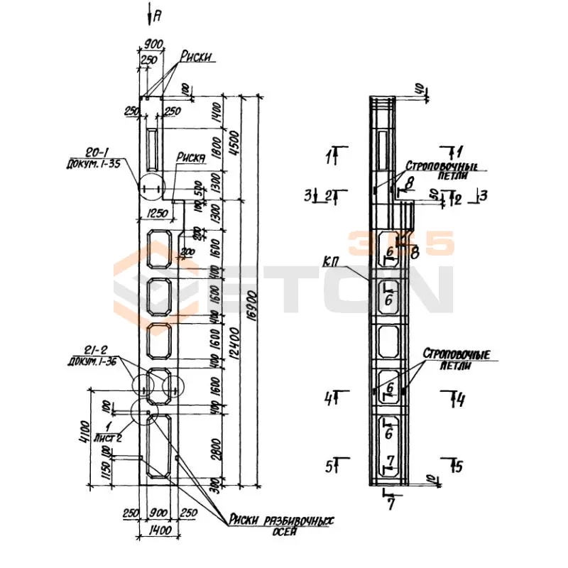 Колонны двухветвевые с проходами Серия 1.424.1-10 3КДП 156-3,4 с