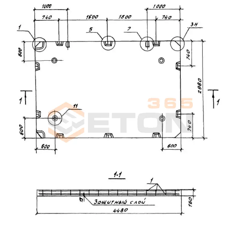 Панели перекрытий сплошные Серия 1.100.1-7 П 30-45-16-3 а