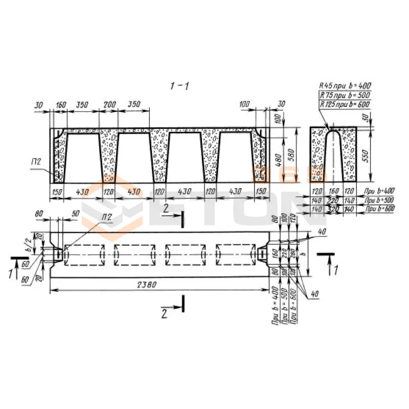 Фундаментные блоки пустотные ФБП серия 1.116.1-8 и ГОСТ 13579-78 ФБП 24-4-6 т