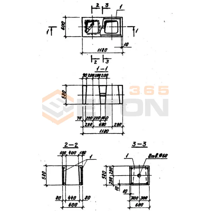 Блоки фундаментные дырчатые Серия 3.004.1-9 УДБ 12 А2