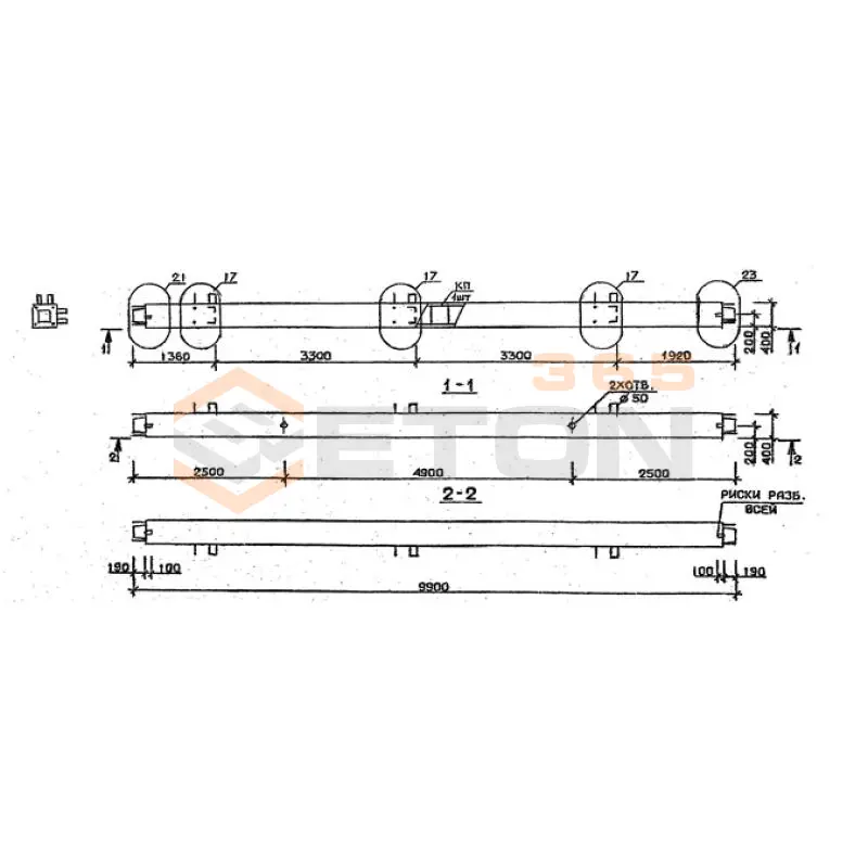 Колонны сечением 400х400 мм для зданий с высотами этажей 3,3 м Серия 1.020.1-2с/89 5КС 33-99-9
