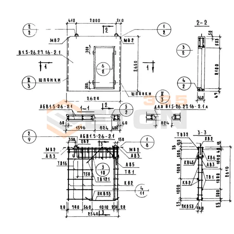 Панели внутренних продольных стен Серия 1.131-1 В 1,5-26-27-16-2,3