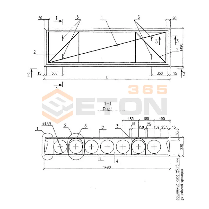 Плиты перекрытий многопустотные Серия Б1.041.1-3.08 ПТМ 28-15-22-8,0 S500
