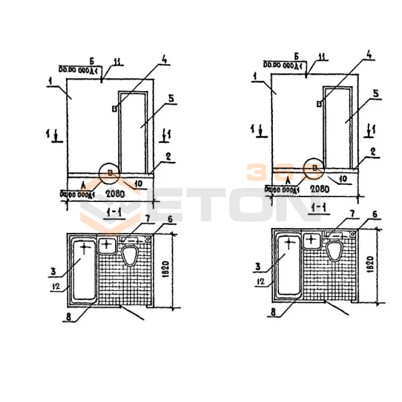 Кабины санитарно-технические типа "Колпак" для зданий с теплым чердаком Серия 1.188-5 3СК 24 прт-32 (1.188-5)