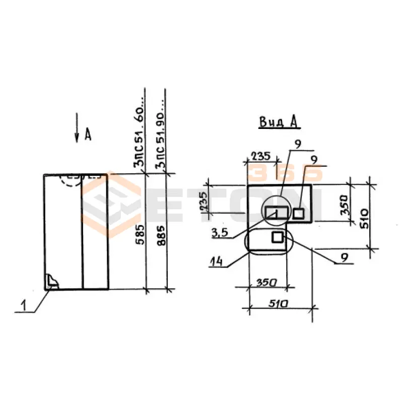 Панели стеновые толщиной 350 мм Серия 1.030.1-1 3ПС 51-90-35 л