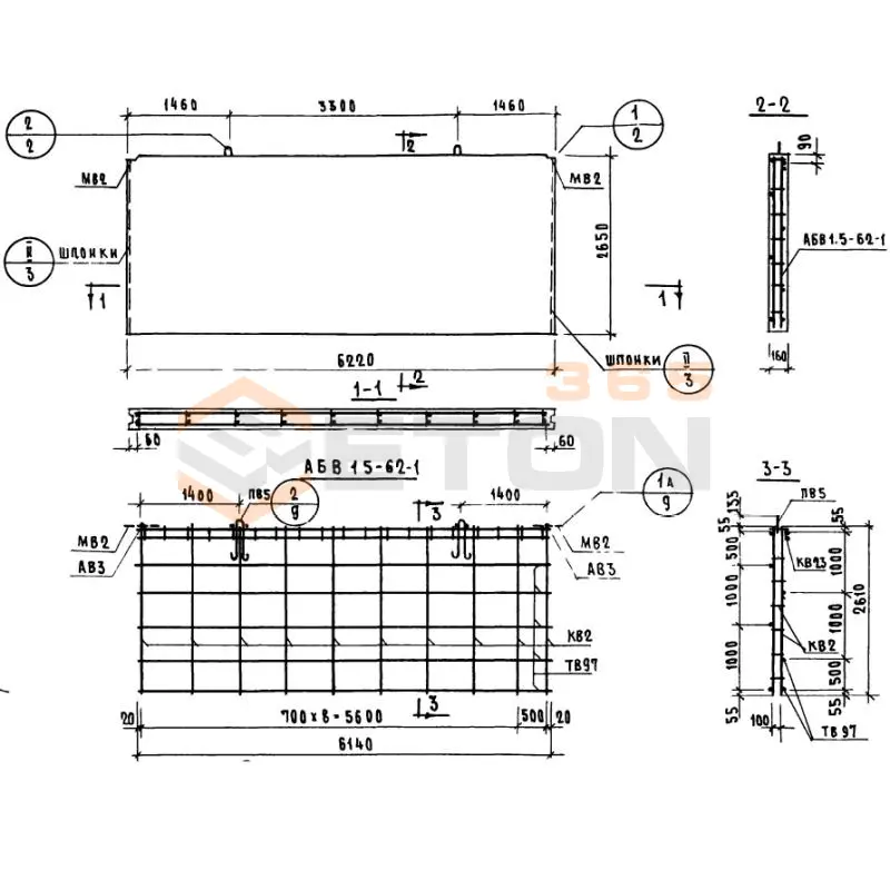 Панели внутренних продольных стен Серия 1.131-1 В 1,5-62-27-16-1