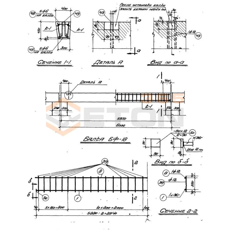 Балки фундаментные серия КЭ 01-15 ( КЭ 01-01 ) БФ 18