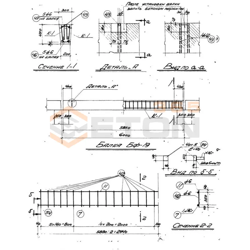 Балки фундаментные серия КЭ 01-15 ( КЭ 01-01 ) БФ 19