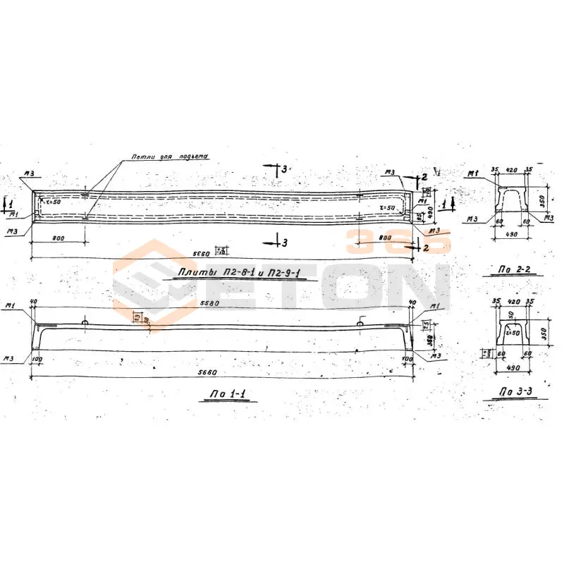 Плиты ребристые Серия ИИ 64 П 2-8-1 (ИИ 64)