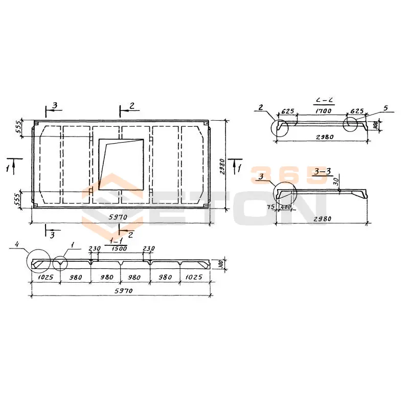 Плиты ребристые серия 1.465.1-21.94 ( 1.465.1-17 ) 3ПФ 6-2 АVI-2