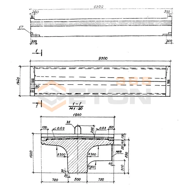 Балки внутренние ребристые пролетного строения Серия 3.501.1-146 БД 93 м