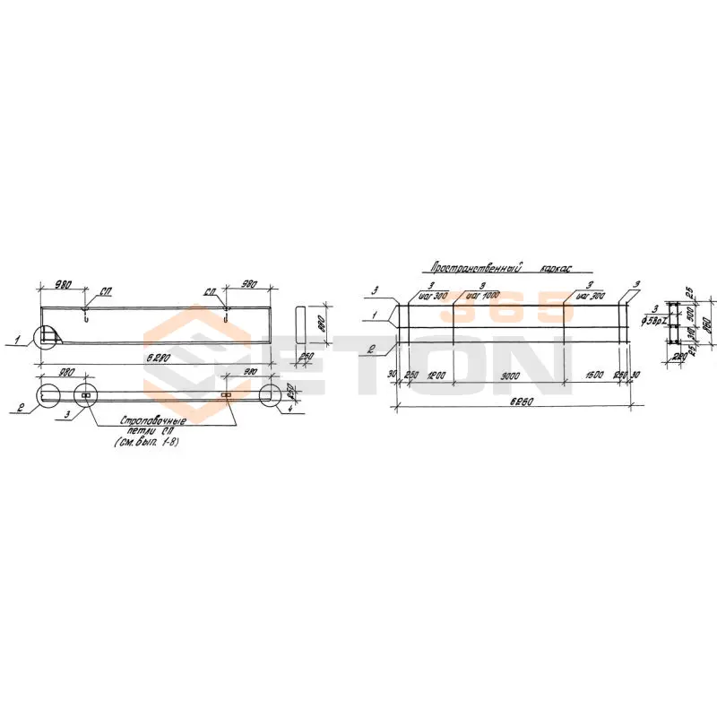 Панели стеновые толщиной 250 мм Серия 1.030.1-1 ПС 63-9-2,5-4 л-1