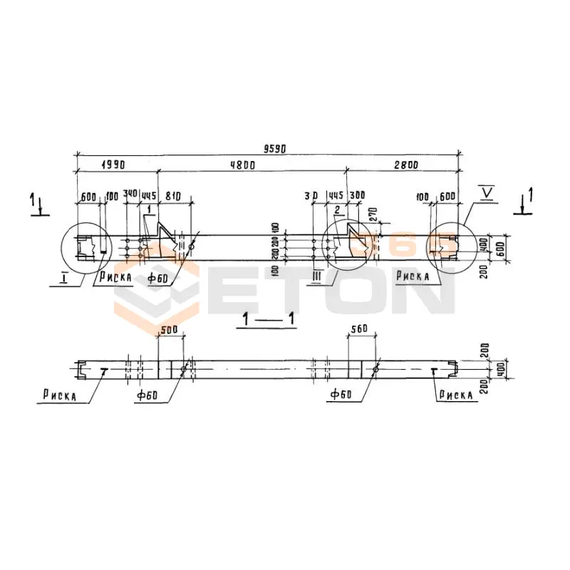 Колонны высотой 4,8; 6,0-4,8 м Серия 1.420.1-20с К 4-16 с