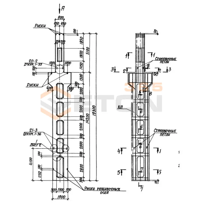 Колонны двухветвевые с проходами Серия 1.424.1-10 6КДП 180-7,5 с
