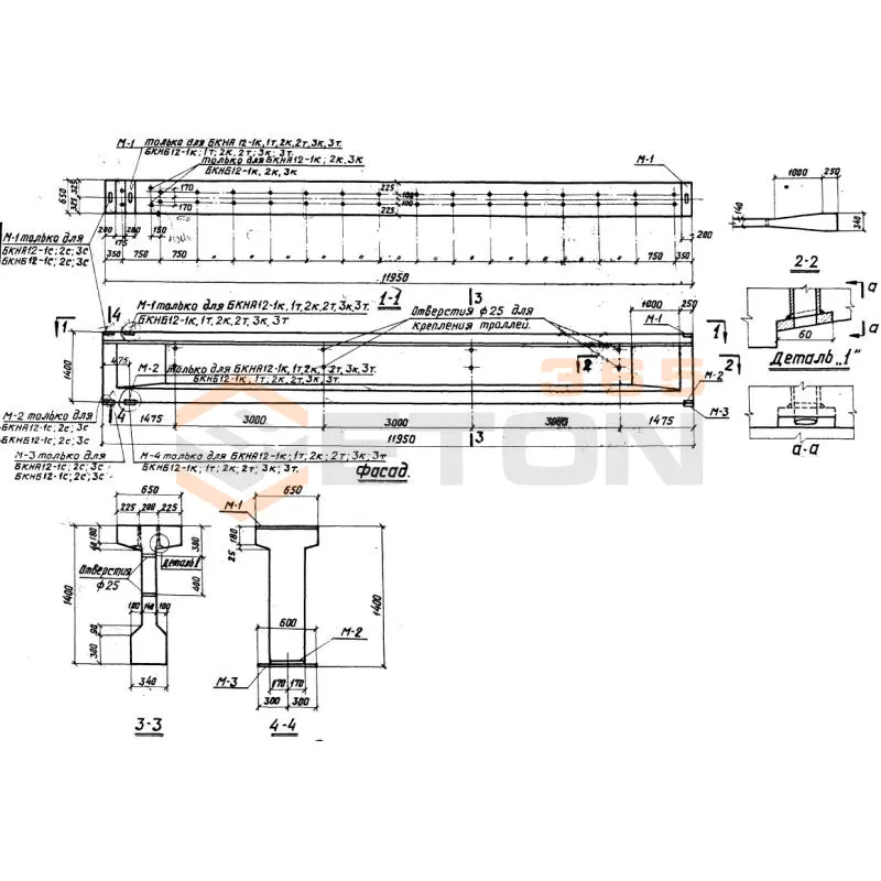 Балки подкрановые Серия КЭ 01-50 БКНБ 12-2 т (КЭ 01-50)