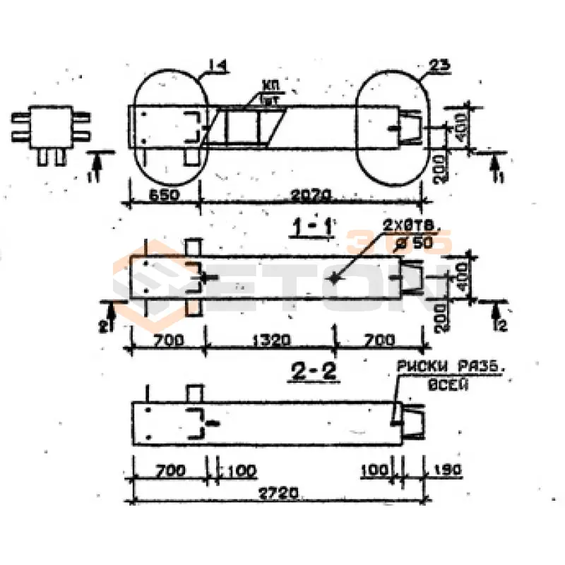 Колонны сечением 400х400 мм для зданий с высотами этажей 3,6 м Серия 1.020.1-2с/89 4КВ 36-27-4 с