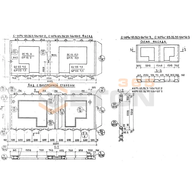 Панели наружных стен Серия 1.132.1-12с СНР 4л-65-26-3-6бл+4б-3