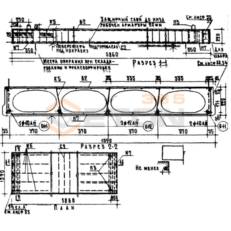 Плиты (панели) перекрытия с овальными пустотами Серия ИИ 03-02 Альбом 102 ПТО 59-16 АIIIв