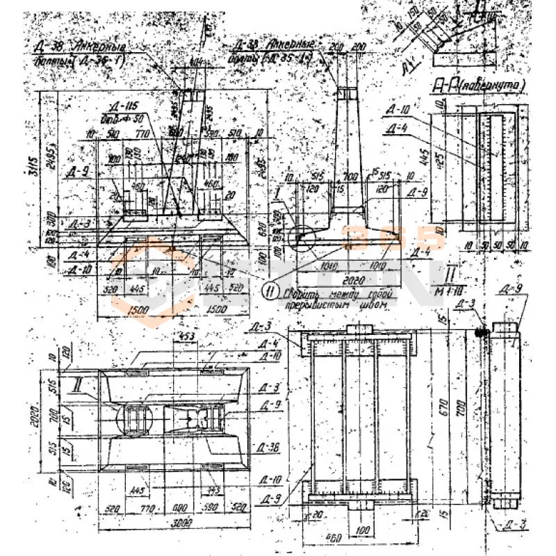 Подножники под анкерно-угловые опоры с моденизированным оголовником Серия 3.407.1-115 Ф 6 А5м