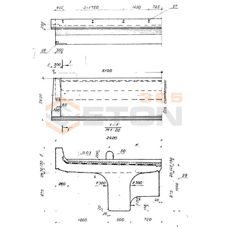 Балки ребристые пролетного строения Серия 3.501.1-146 Б 122 к3