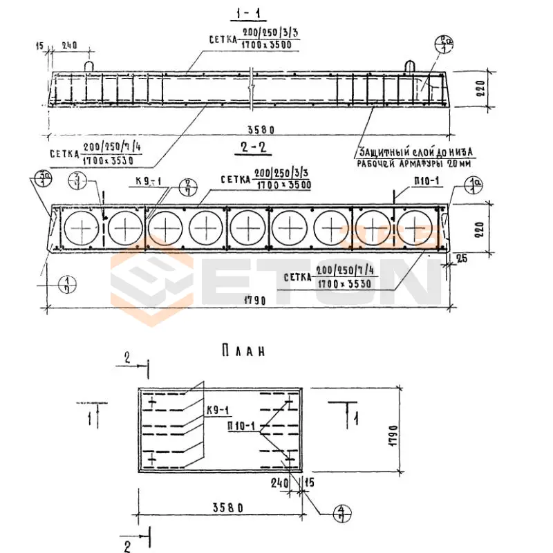 Панели многопустотные Серия 1.141-1 ПК 8-36-18 АIII а