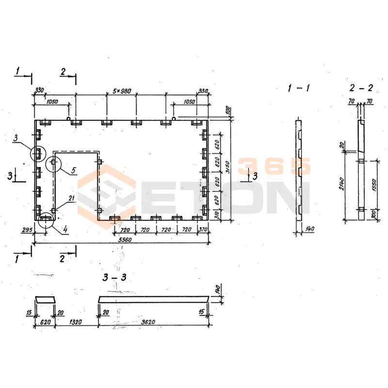 Диафрагмы жесткости плоские серия 1.020-1/87 ( 1.020.1-7, 1.020-1/83, ИИ 04-1, 1.020.1-3пв ) ДПК 56-32 пв