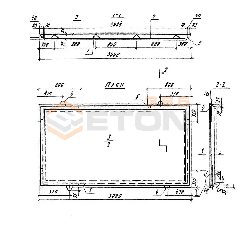 Плиты Серия 3.820.1-70 (3.820.1-32, 3.820-11) ПКУ 3-1