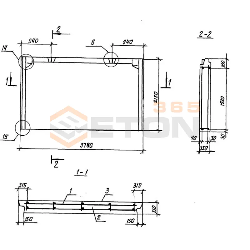 Панели наружных цокольных стен Серия 1.100.1-7 1НЦ 38-22-35-150 л