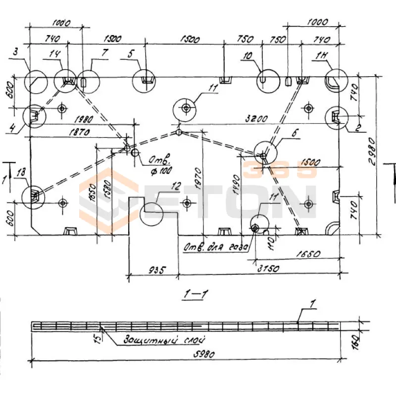 Панели перекрытий сплошные Серия 1.100.1-7 П 30-60-16-4,5-2 б