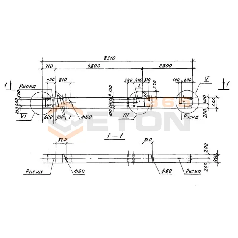 Колонны высотой 4,8; 6,0-4,8 м Серия 1.420.1-20с К 5-11 с