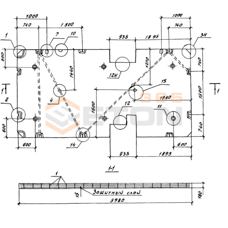 Панели перекрытий сплошные Серия 1.100.1-7 П 30-60-16-4,5-3