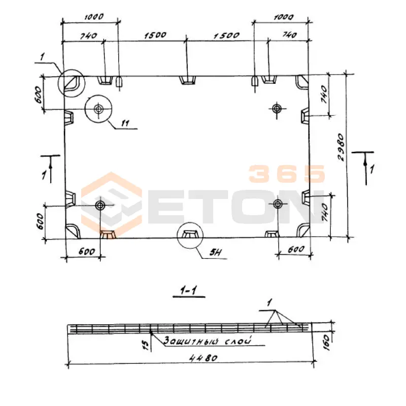Панели перекрытий сплошные Серия 1.100.1-7 П 45-30-16-3-2 а